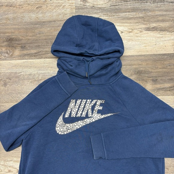 Nike Tops - Nike Sportswear Hoodie Rally Funnel Neck Blue Silver Womens M Swoosh Pullover